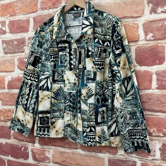 Chicos Additions Shirt Jacket Women's L Boho Tribal Artsy Patchwork Casual Top - Picture 3 of 8
